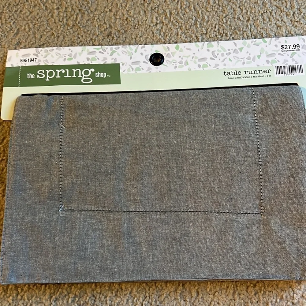 The spring shop gray stitched chambray table runner